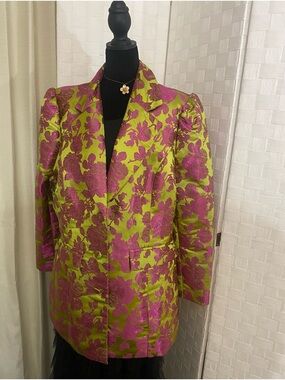 Women’s Floral Brocade Blazer in Lime Green & Fuchsia